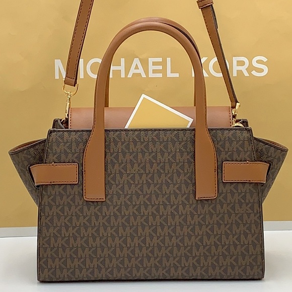 MICHAEL KORS CARMEN MEDIUM FLAP SATCHEL BROWN SIGNATURE COLOR - Picture 7 of 16